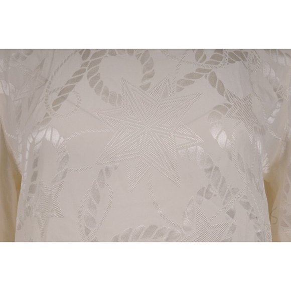 Les Copains Womens Blouse Size 42 Off White Silk Star Rope Padded Shoulder Top - Picture 3 of 10